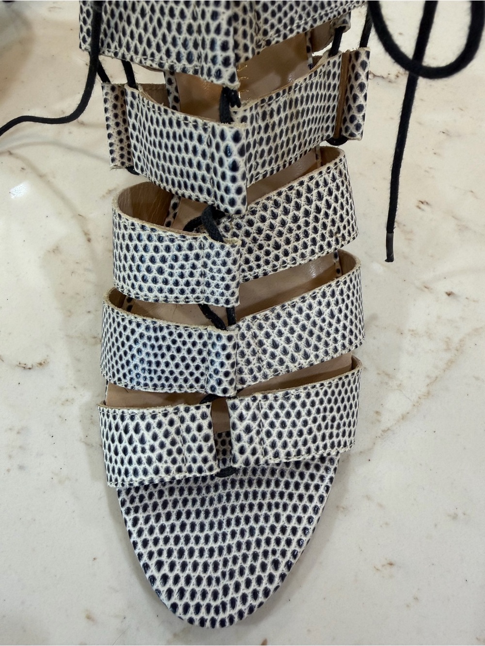 Loeffler Randall Black & White Dot Lace-Up Leather Heels - Picture 3 of 5